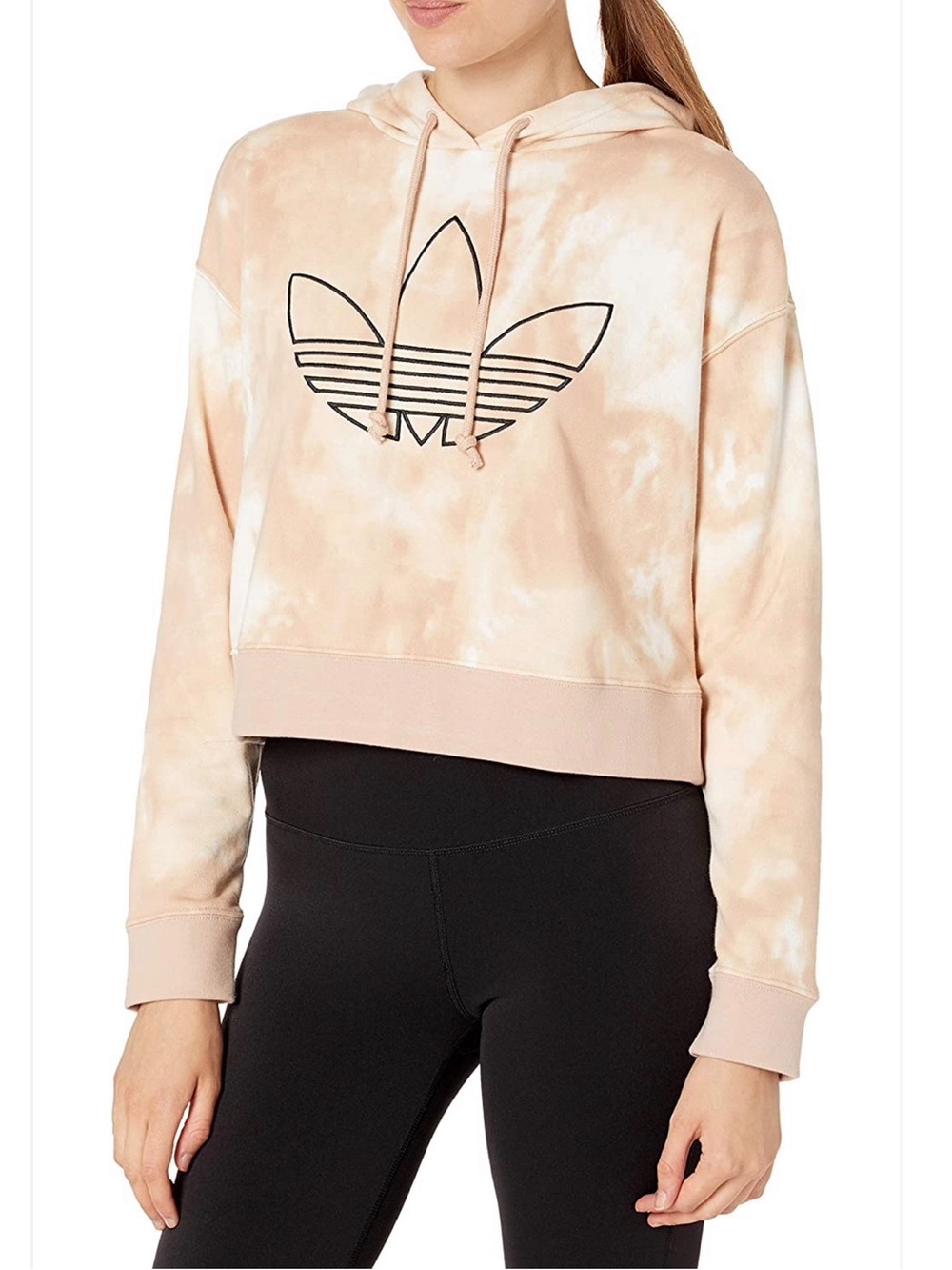 ADIDAS Women’s Peach Tie-Dye Cropped Hoodie Sweatshirt